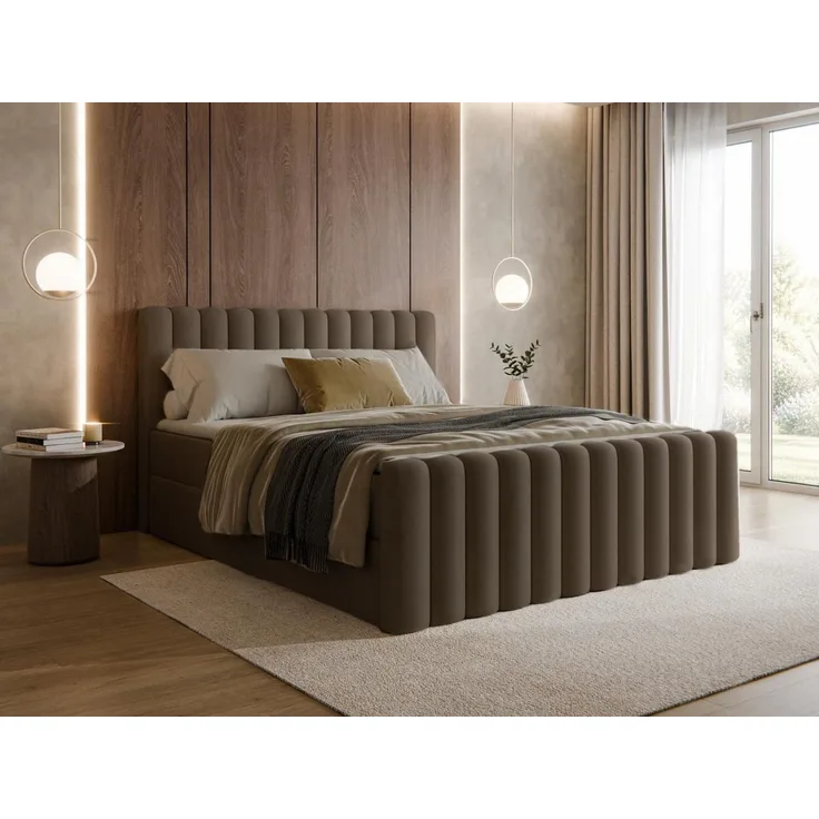 Compleo Boxspringbett INES aus Samt mit Matratze, Stauraum und gepolstertem Kopfteil (120x200 140x200 160x200 180x200 200x200)