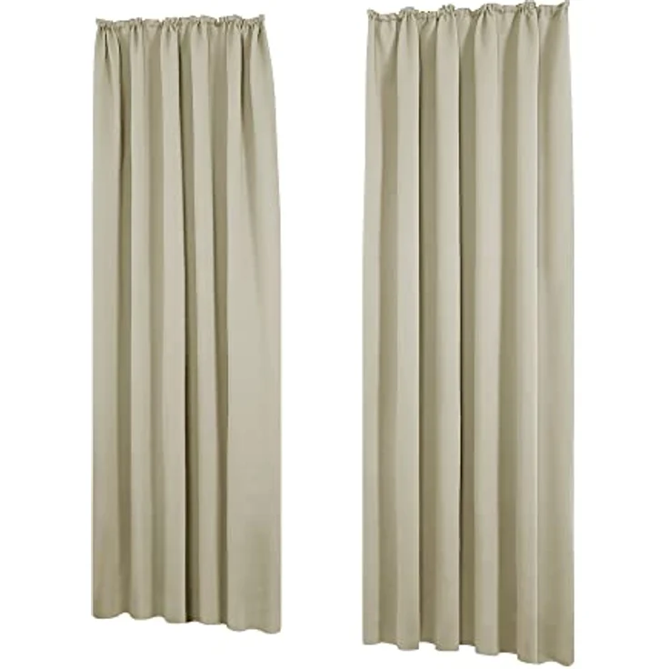 Deconovo Verdunkelnd Gardinen mit Kräuselband für Schiene Sichtschutz Beige | 2er Set, H 200 x B 140 cm, Thermogardine Wärmeisolierend, Wohnzimmer, Hitzeschutz, Sichtschutz, Wärmehaltung, Wohnzimmer Deko – Bild 6