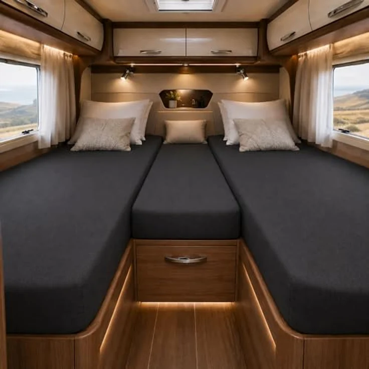 Frottee Spannbettlaken für Wohnmobile Heckbett 3-teilig 2 Längsbetten + 1 Mittelteil Anthrazit – Bild 2