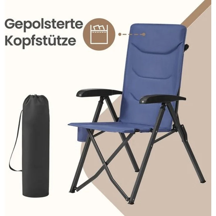SONGMICS Campingstuhl, verstellbare Rückenlehne 95°-150°, Getränkehalter, Tragetasche, Angeln, Garten, Camping, blau – Bild 3