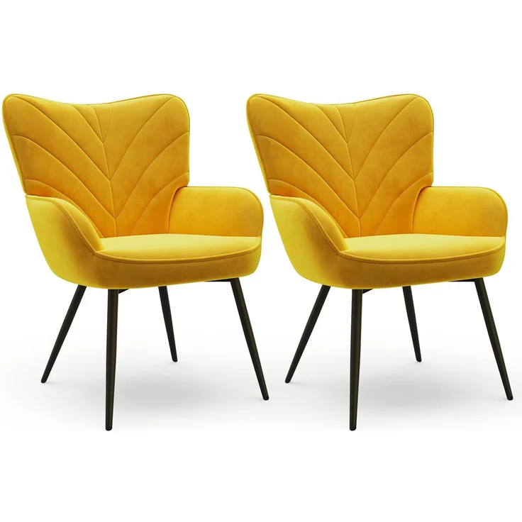 COLAMY Esszimmerstühle mit Armlehnen 2er Set, Stühle Esszimmer mit Rückenlehne, Polsternder Küchenstühle Gepolstert mit Wingback, Dining Chairs mit Holzbeinen für Esszimmer, Küche, Restaurant, Gelb