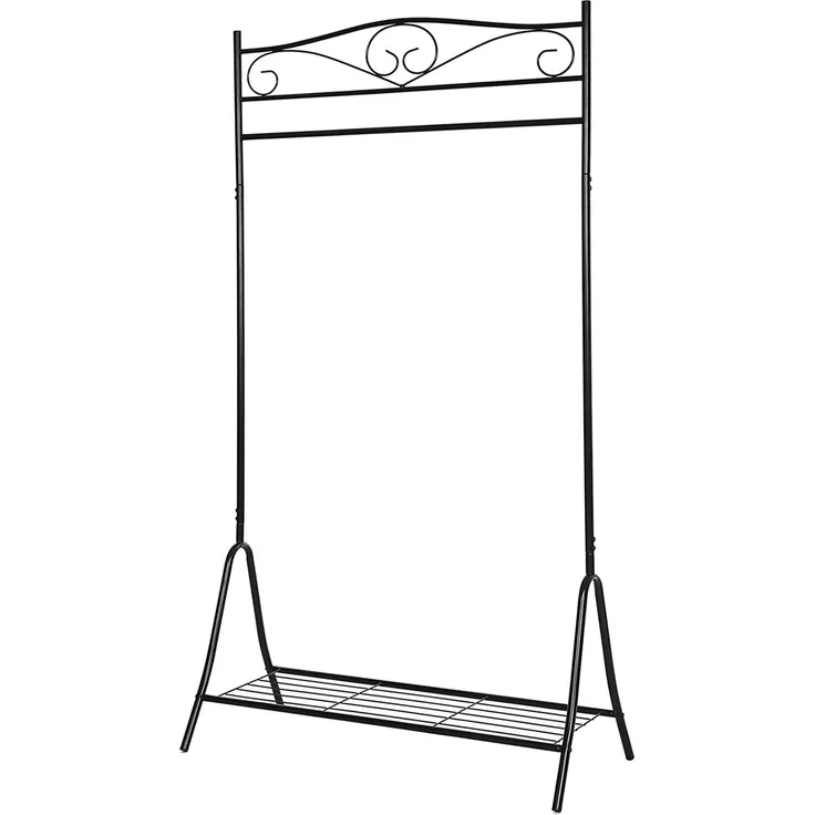 Songmics, schwarz Garderobenständer, Garderobe, Kleiderständer mit Schuhablage, Schuhregal, aus Metall, Flur, Schlafzimmer, 90 x 44,5 x 173 cm, romantisch, HSR01B