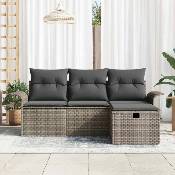 vidaXL Gartensofa-set mit Kissen mit Speicher 4 pcs Grau Poly-Rattan 3358848 – Bild 3