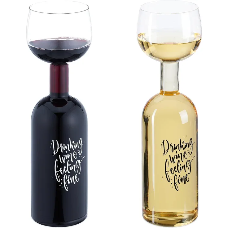 Relaxdays Weinflasche mit Glas 750 ml