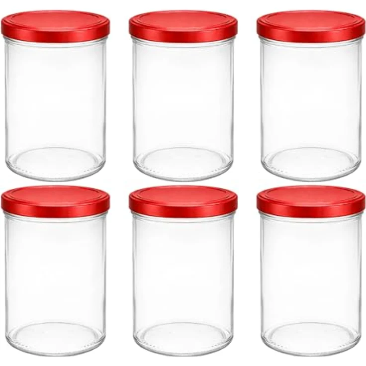 hocz 6x Einmachgläser 435 ml | mit Deckel Rot TO 82 | leere Gläser mit Schraubdeckel zum befüllen | Sturzgläser, Schraubgläser, Marmeladengläser Set | 6 Stück – Bild 1