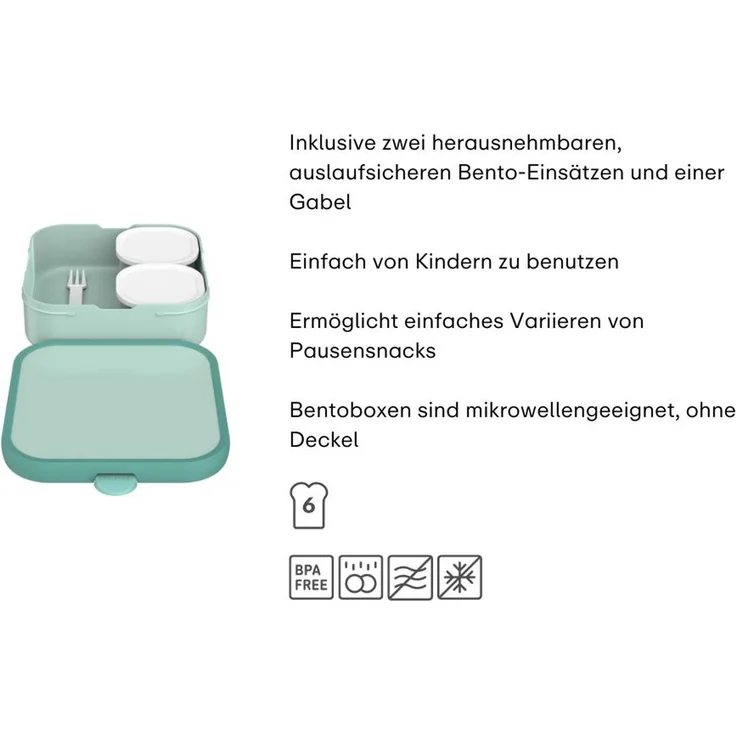 Mepal 'Campus' Brotdose Groß inklusive 2 auslaufsicheren Bento Fächern & Gabel, Kunststoff Cool Blue, 1250 ml – Bild 3