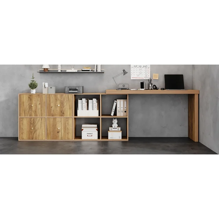 ZUBALIYA Ecktisch, Tischplatte 360°schwenkbar- L-förmig oder gerade aufstellbar,Tischplatte und Beine 4 cm verstärkt, mit 4 Fächern, 4 Schubladen - Schreibtisch,Eichenoptik, nach links gerichtet – Bild 17