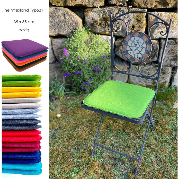 heimtexland ® Sitzkissen Set Filz Stuhlkissen Stuhlauflage Filzkissen Stuhl Polster Kissen Typ631 4er Set 35 x 35 cm Eckig Orange – Bild 2