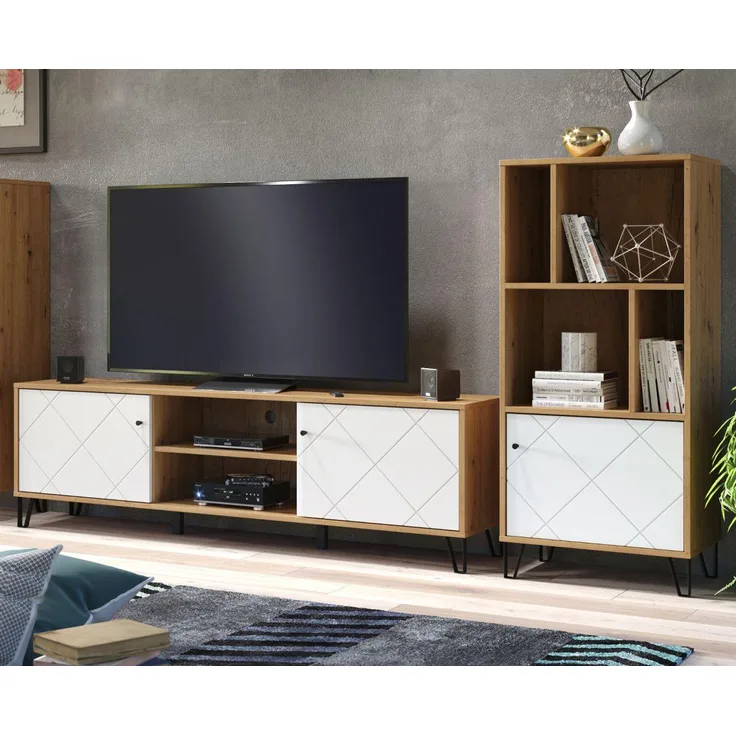 Wohnwand Touch in weiß matt und Eiche Artisan 260 x 136 cm
