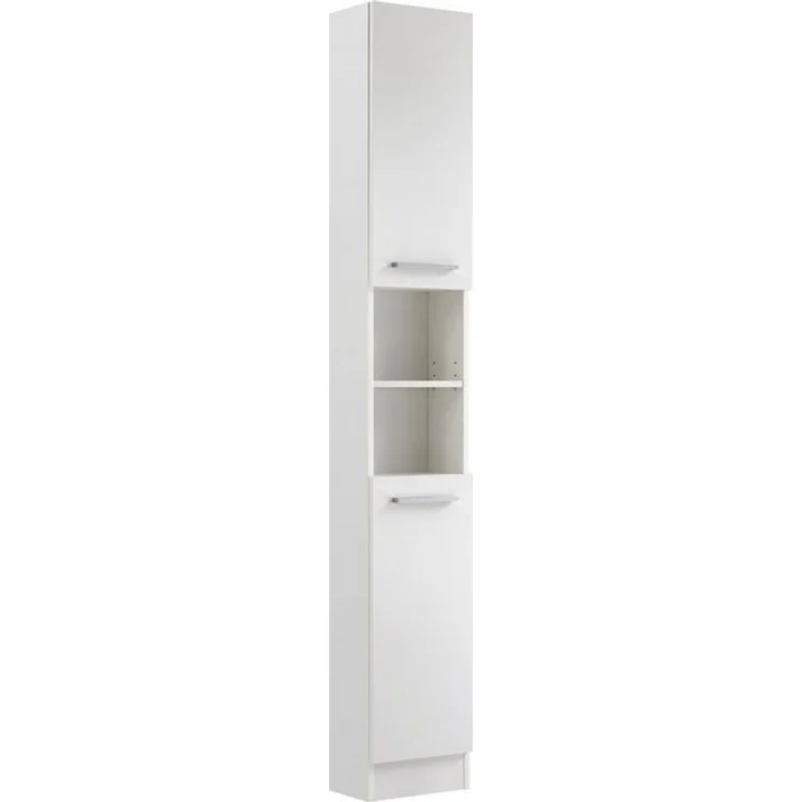Saphir Hochschrank Quickset 335 Badschrank 30 cm breit, 2 Türen, 1 Nische, 3 Einlegeböden Badezimmer-Hochschrank, Weiß Glanz, Griffe in Chrom glänzend – Bild 4