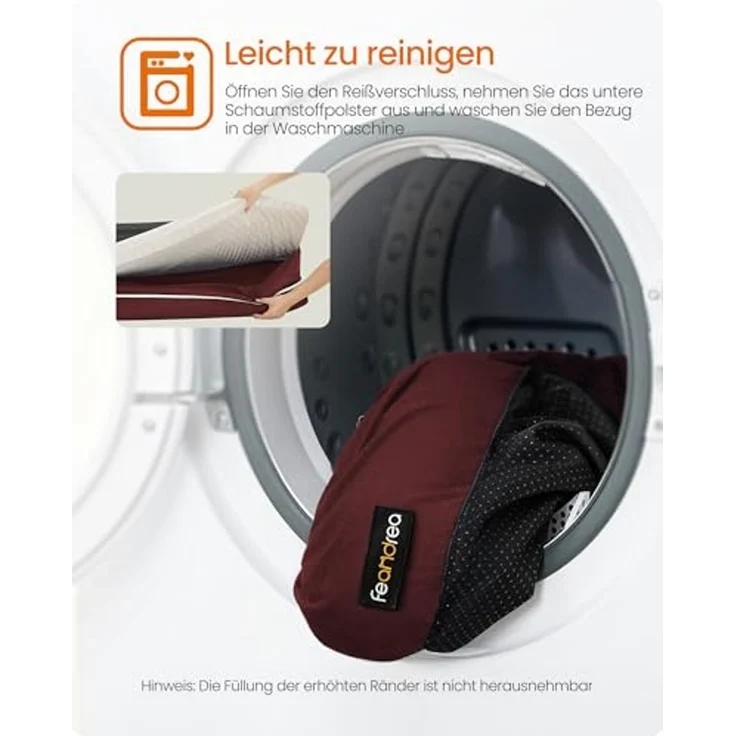 Feandrea Orthopädisches Hundebett, weiche Polsterung, erhöhte Ränder, Bezug abnehmbar und waschbar, rutschfeste Unterseite, beerenrot, 120 x 85 x 20 cm – Bild 7