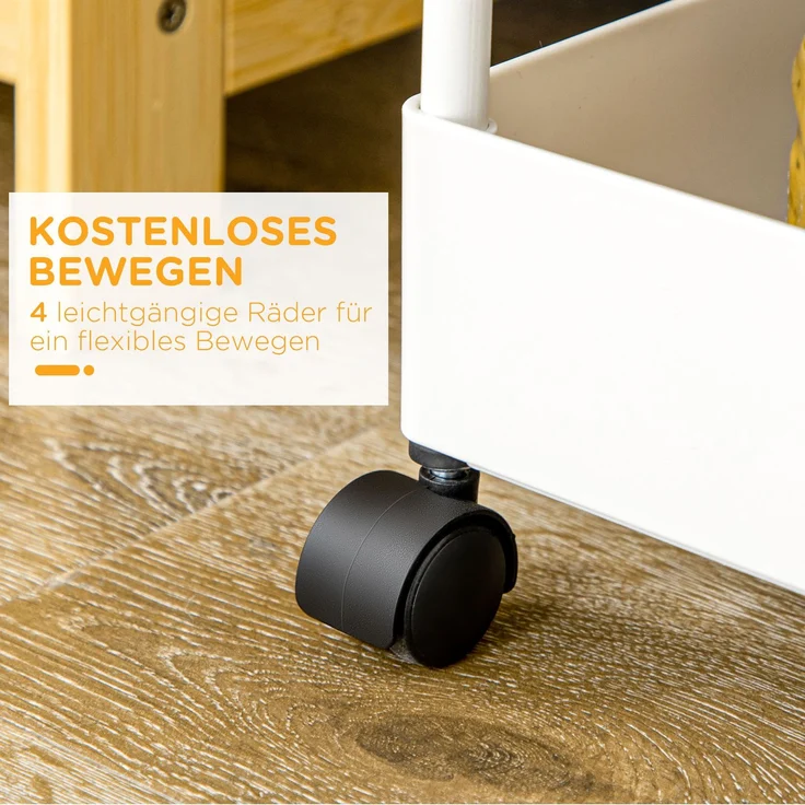 Küchenwagen mit 4 Regalen, 4 flexiblen Haken, 4 Rollen, 40 cm x 19 cm x 90 cm, Nischenwagen, Weiß--Weiß--40x19x90cm--YOUDENOVA – Bild 7