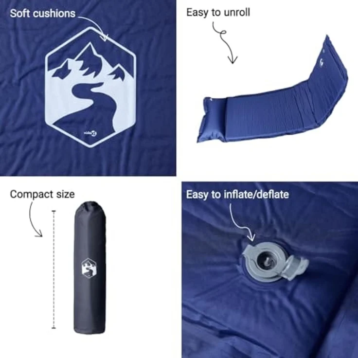 vidaXL Selbstaufblasende Isomatte mit Kissen Marineblau 4007137 – Bild 3