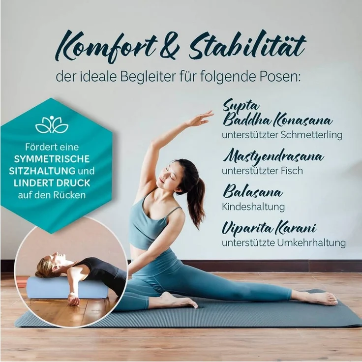 #DoYourYoga Yogakissen Yoga Bolster Paravati, gefüllt mit Bio-Buchweizenschalen,Yogakissen 67x22x13cm – Bild 3