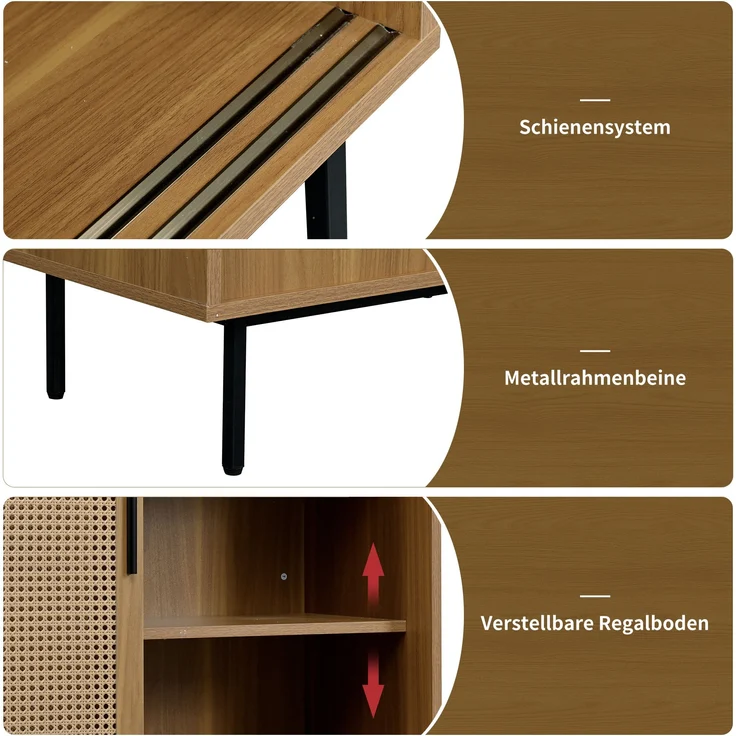 Sideboard mit Rattan-Schiebetüren, Landhausstil walnuss, 100x37x90 cm – Bild 6