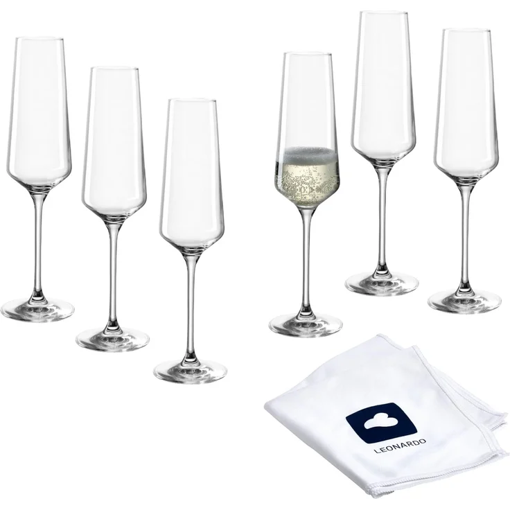 LEONARDO HOME Sektgläser PUCCINI (6er Set) inkl. Poliertuch • Spülmaschinenfeste Prosecco-Kelche (280 ml) • Stoßfest & Alltagstauglich • 040979