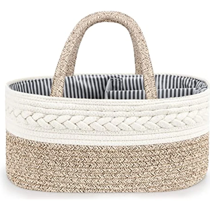Maliton Wickeltisch Organizer，Baby Organizer Korb，Aufbewahrungskorb für den Wickeltisch，Windel Caddy mit Fächern & Griffen，Geschenke für Neugeborene – Bild 10