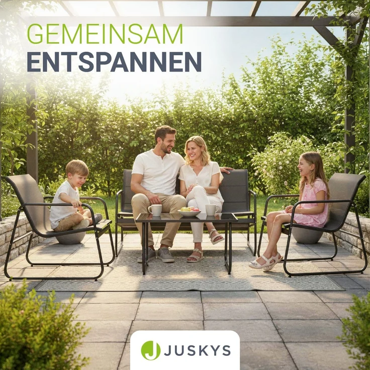 Juskys Gartenmöbelset Genua 4-tlg. – Anthrazit, Outdoor Sitzgruppe, Tisch & Bank, wetterfestes Textil, LongLife Stahlgestell – Bild 7