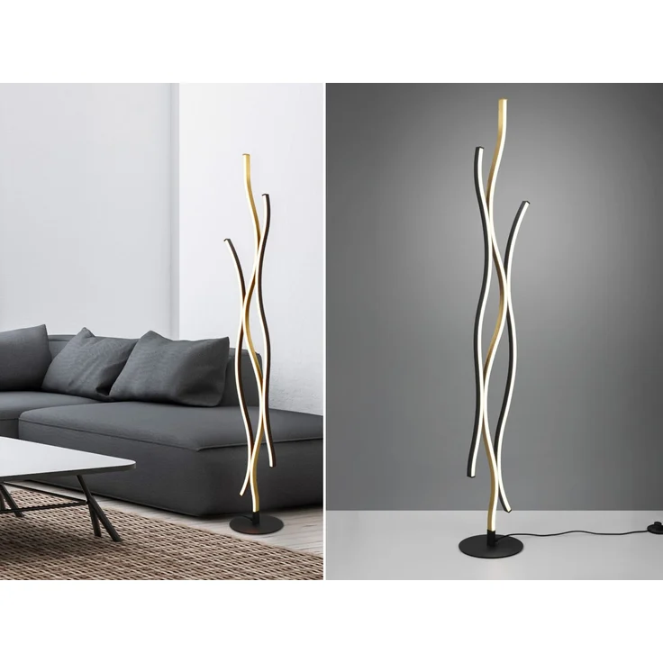 LED Stehleuchte BLAZE dimmbar Lichtfarbe einstellbar Schwarz Gold, Höhe 138cm – Bild 1
