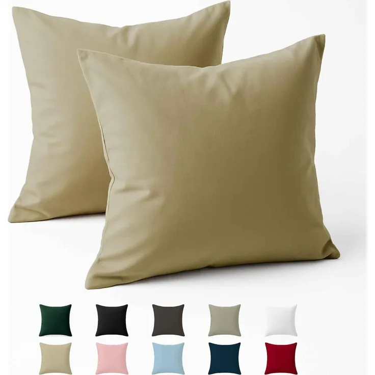 Kissenbezug 80x80 Baumwolle Renforcé (2er-Set) - Beige - Dicht gewebt mit 57 Fäden/cm² - Kissenbezug 80x80 cm - Oeko Tex Zertifiziert - Dreamzie