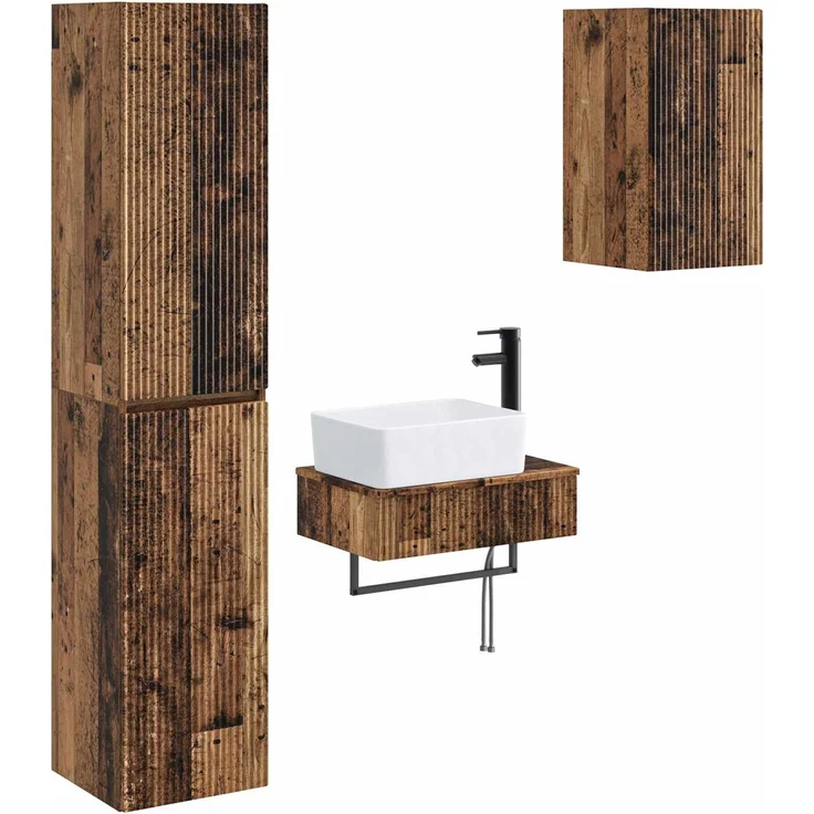 vidaXL Badezimmerschrank-Set 3 stk. Altholz 33 x 34,5 x 160 cm 3406061 – Bild 2
