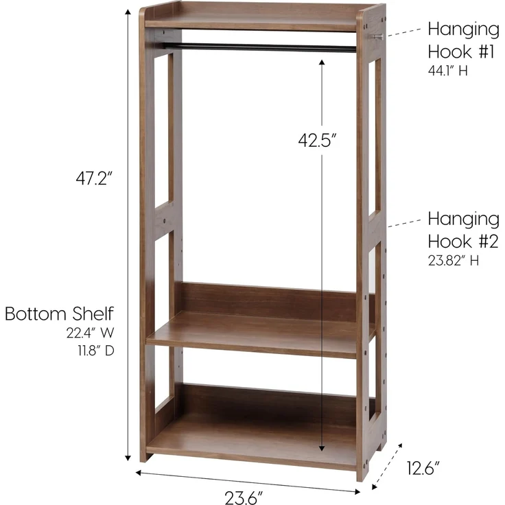 Iris Ohyama, Garderobenständer, Garderobenständer mit Regal für Kinder, Kinderkleiderorganizer,Modular, Zeitgenössisch, Schule, Zimmer, Eingang - Kids Garment Rack - KWR-1 - Braun – Bild 7