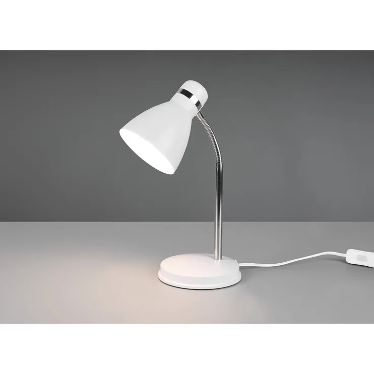 LED Schreibtischleuchte flexibel, Chrom & Metallschirm Weiß, 33cm