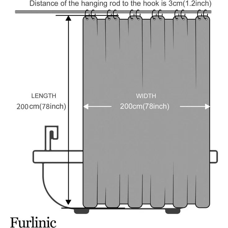 Furlinic Duschvorhang Überlänge Anti-schimmel Textil 200x200cm Beige – Bild 6
