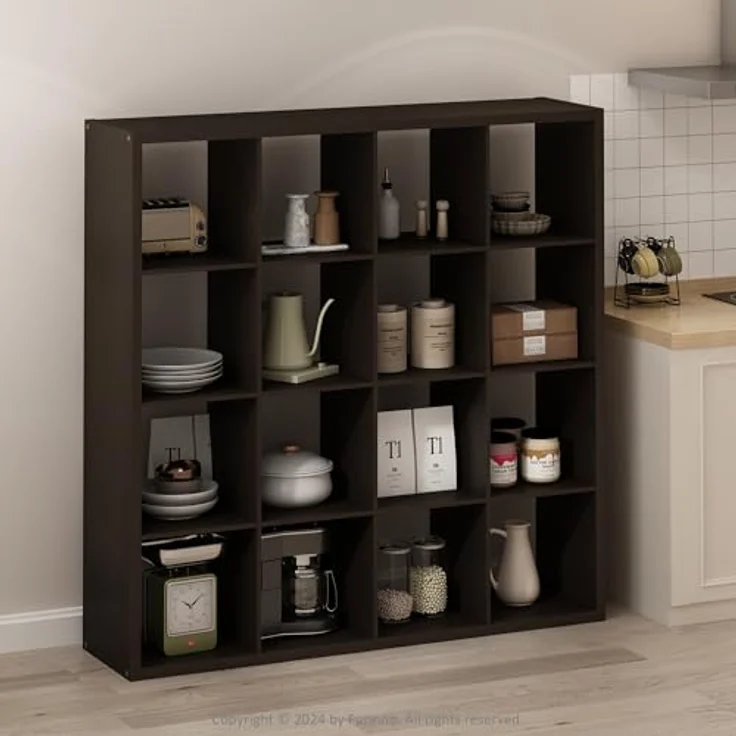 Furinno Simple Würfel-Aufbewahrungsorganizer, 16-Würfel Display-Regal, offenes Rückseitenregal, Aufbewahrungsregale, extra Dickes Gestell, Dunkle Eiche – Bild 2