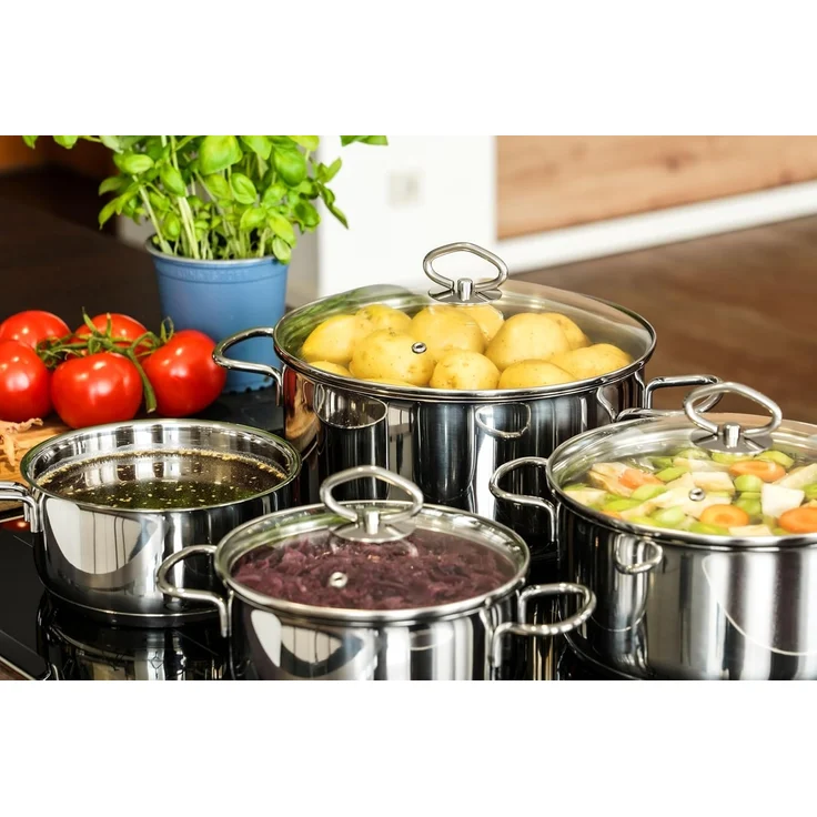 Kopf Topf-Set Merkur 4-teilig, Edelstahl (4-tlg), Induktionstöpfe mit Schüttrand, Literskala und Glasdeckel – Bild 10