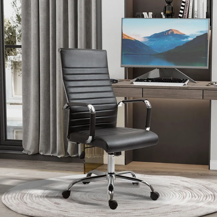 MELAYR, Drehbarer Schreibtischstuhl, Bürostuhl mit hoher Rückenlehne, drehbaren Rädern, 54 x 62 x 114 cm, Schwarz – Bild 4