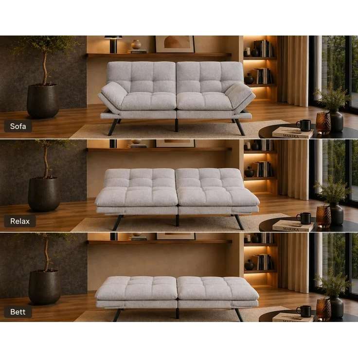 Makika 'Paul' 3-Sitzer Schlafsofa, Schaumstoff grau, 81 x 87 x 179 cm – Bild 4