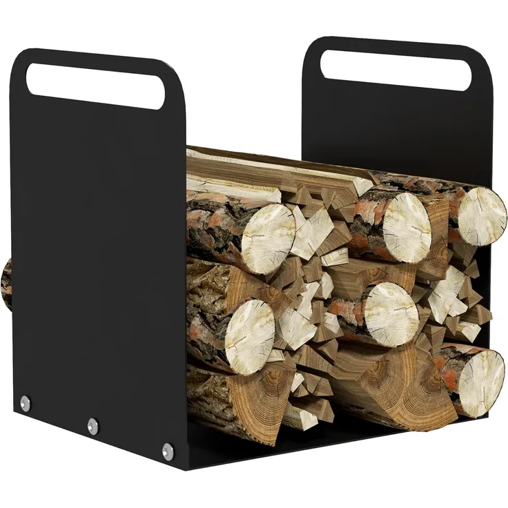 Outsunny Kaminholzregal mit Griffe, BxTxH:36.5x30x90 cm, (Feuerholzregal, 1-St, Brennholzregal), für Outdoor, Indoor, bis 30 kg, Stahl, Schwarz