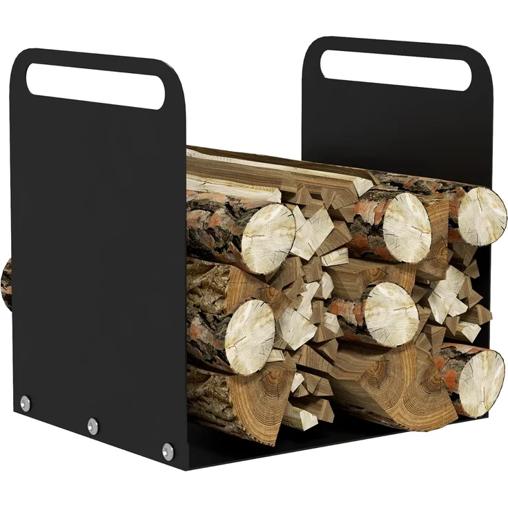 Outsunny Kaminholzregal mit Griffe, BxTxH:36.5x30x90 cm, (Feuerholzregal, 1-St, Brennholzregal), für Outdoor, Indoor, bis 30 kg, Stahl, Schwarz – Bild 1