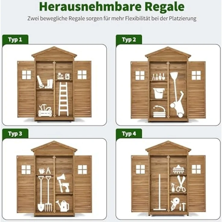 M MCombo Gartenschrank Gartenhaus Holz Wetterfest, Geräteschrank Gerätehaus Outdoor, für Außenbereich Garten Terrasse,1152 (Natur) – Bild 4