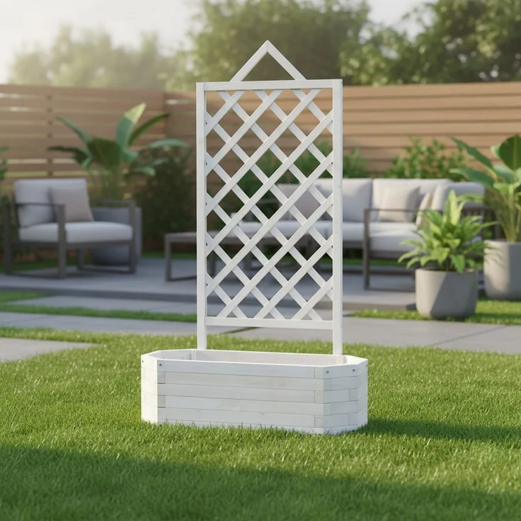Spalier mit Blumenkasten Rankgitter Rosengitter Rankhilfe Rankkasten Rosen weiß – Bild 9