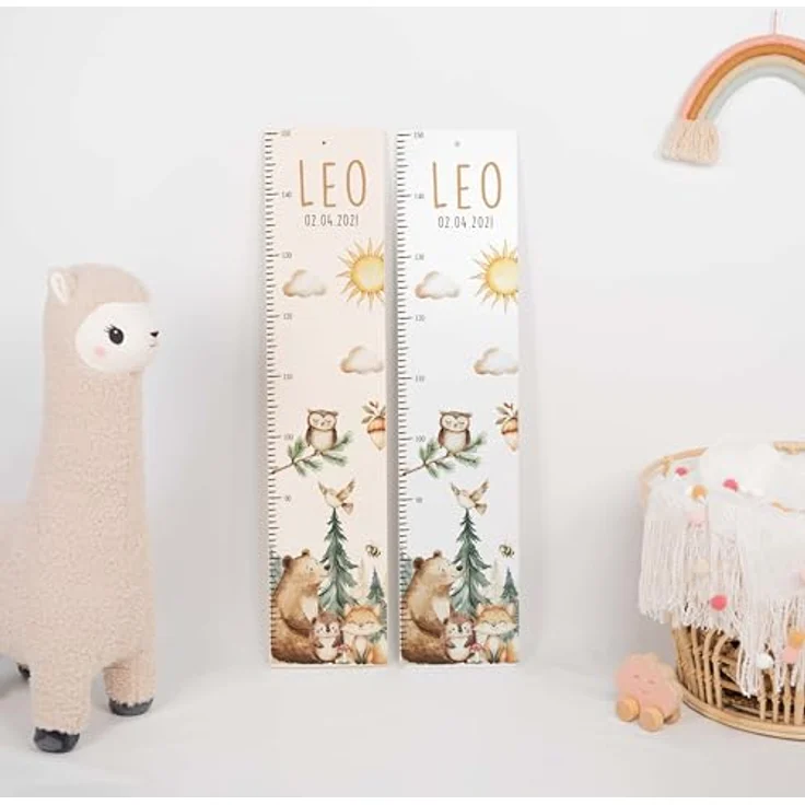 Kidsmood - Personalisierte Messlatte Kinder Aluverbund – Hochwertige Messleiste & Wand-Deko für Kinderzimmer mit liebevollem Fröhliche Waldtiere – Tolles Geschenk zur Geburt- (65-140cm) – Bild 7