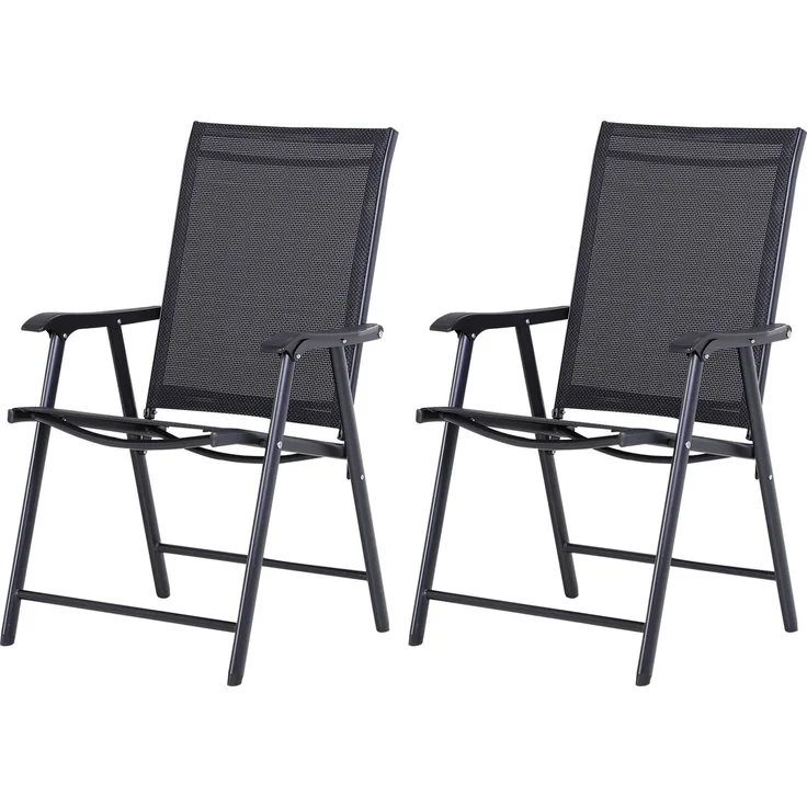MELAYR, Set mit 2 klappbaren Outdoor-Stühlen mit Armlehnen für Gartenterrasse, 58 x 64 x 94 cm, Schwarz