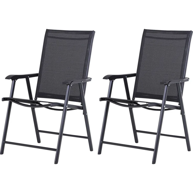 MELAYR, Set mit 2 klappbaren Outdoor-Stühlen mit Armlehnen für Gartenterrasse, 58 x 64 x 94 cm, Schwarz – Bild 1