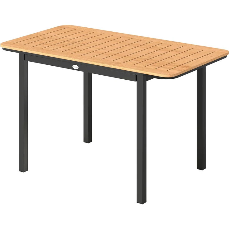 Rechteckiger Gartentisch für 6 Personen aus Verbundholz mit Metallgestell und Lattenplatte, 127 x 70 cm, braun – Bild 2