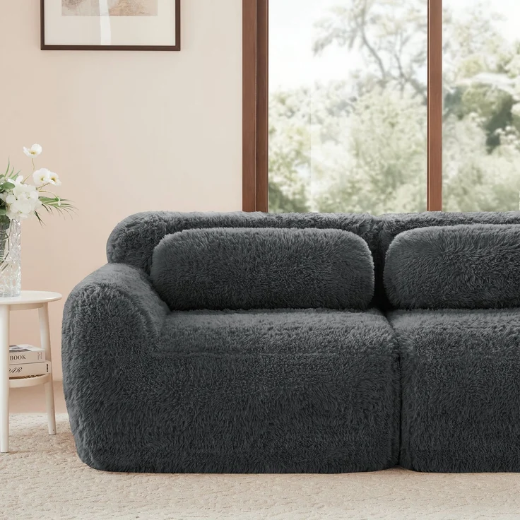 Modulares Ecksofa aus Plüsch mit rutschfester Basis, grau – Bild 10