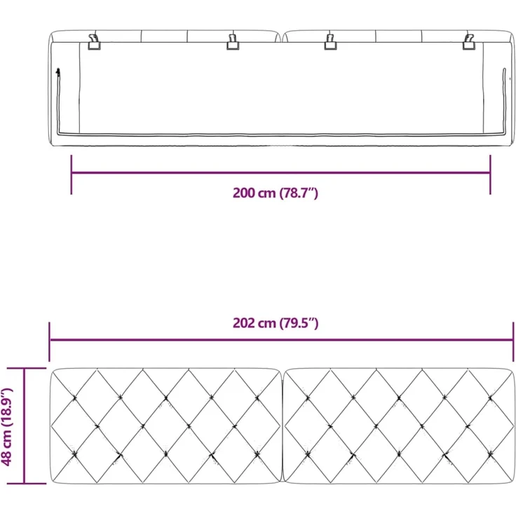 vidaXL Kopfteil-Kissen Blau 200 cm Samt 374751 – Bild 10