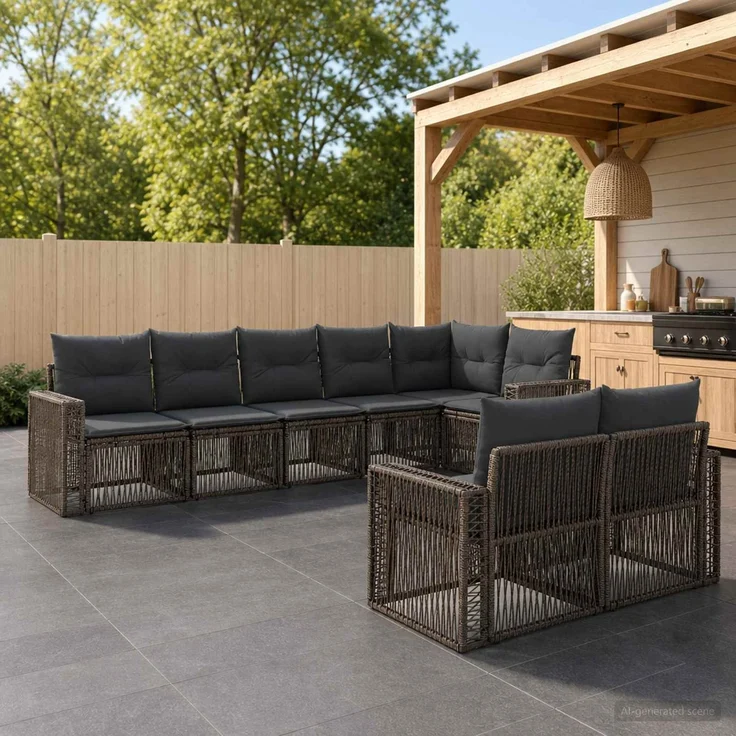 vidaXL Gartensofa-set 8 stk. 8-Sitzer Grau und Dunkelgrau Poly-Rattan 3435185 – Bild 1