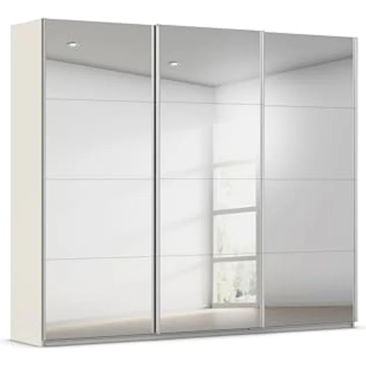 Rauch Möbel Kulmbach, Kleiderschrank mit Schwebetüren für Schlafzimmer, Kinderzimmer, Jugendzimmer, Garderobe, Flur, 3-türig, mit Spiegel, Zubehör Classic, Farbe Beige, Breite 271 cm
