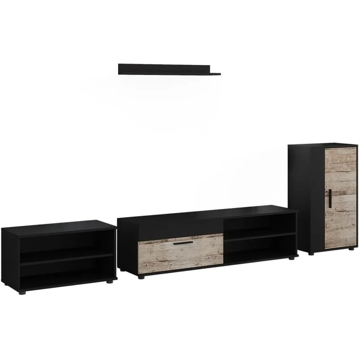 Wohnwand Berno Schwarz/Sandeiche 4-teiliges Set Vicco – Bild 1