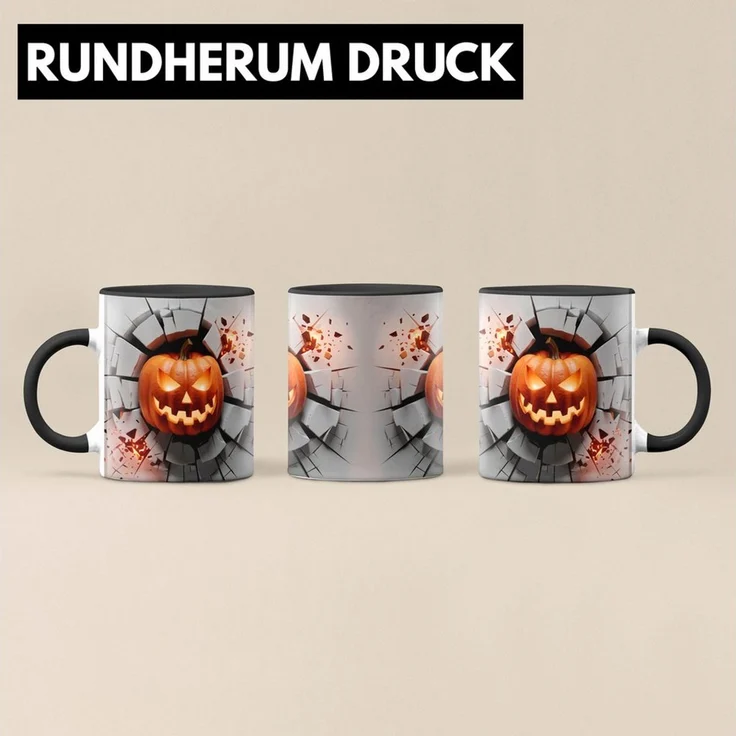 Trendation Tasse 3D Halloween Kürbis Tasse Geschenk Halloween Kürbis Durchbruch Wand – Bild 2