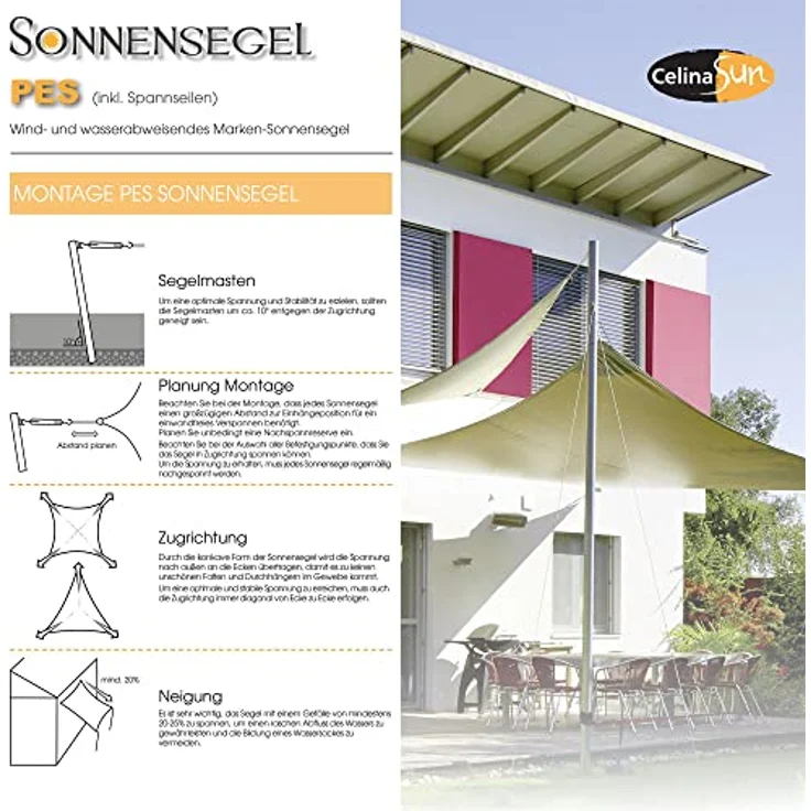 CelinaSun Sonnensegel inkl Befestigungsseile Premium PES Polyester wasserabweisend imprägniert Dreieck gleichseitig 5,6 x 5,6 x 5,6 m grün – Bild 7