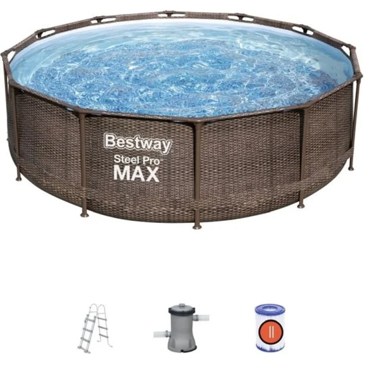 Bestway Steel Pro Max Frame Pool Komplettset Deluxe, rund, Rattan-Optik, 366 x 100 cm – Bild 2