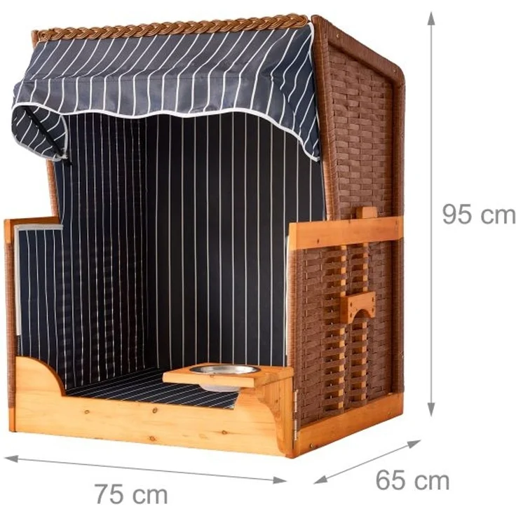 Hundestrandkorb Holz & Rattan inkl. Napf 10053176_491 – Bild 4
