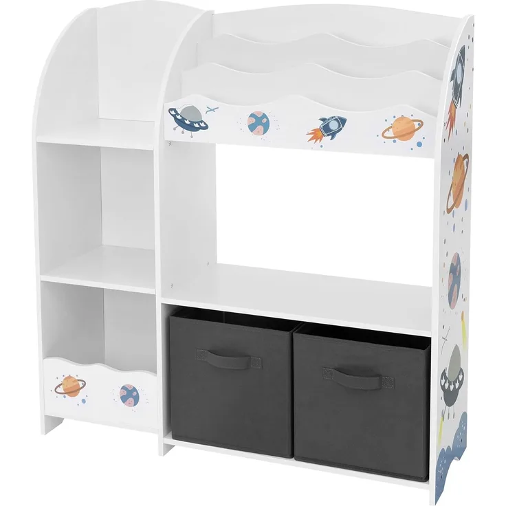 Joyz Spielzeugtruhe Kinderregal Kindermöbel Kinderzimmerregal Spielzeug Spielzimmer Möbel, Weltraum Bücherregal mit 8 Ablagen & 2 Boxen Pressspan / Vlies